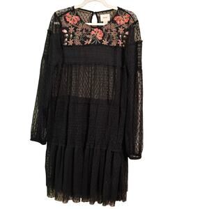 Anthropologie Maeve Samara Mesh Floral Embroidery Dress Size L